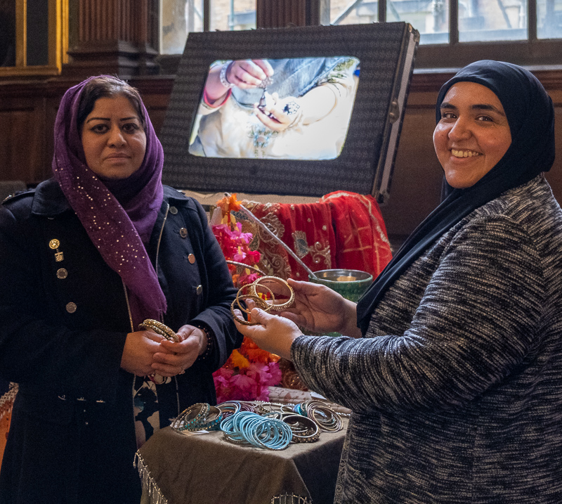 Mariam Shah, Zanib Rasool MBE and Shaheen Shah, of the Zanib Collective, with their exhibition, The Suitcase, in the Chapel at Wentworth Woodhouse