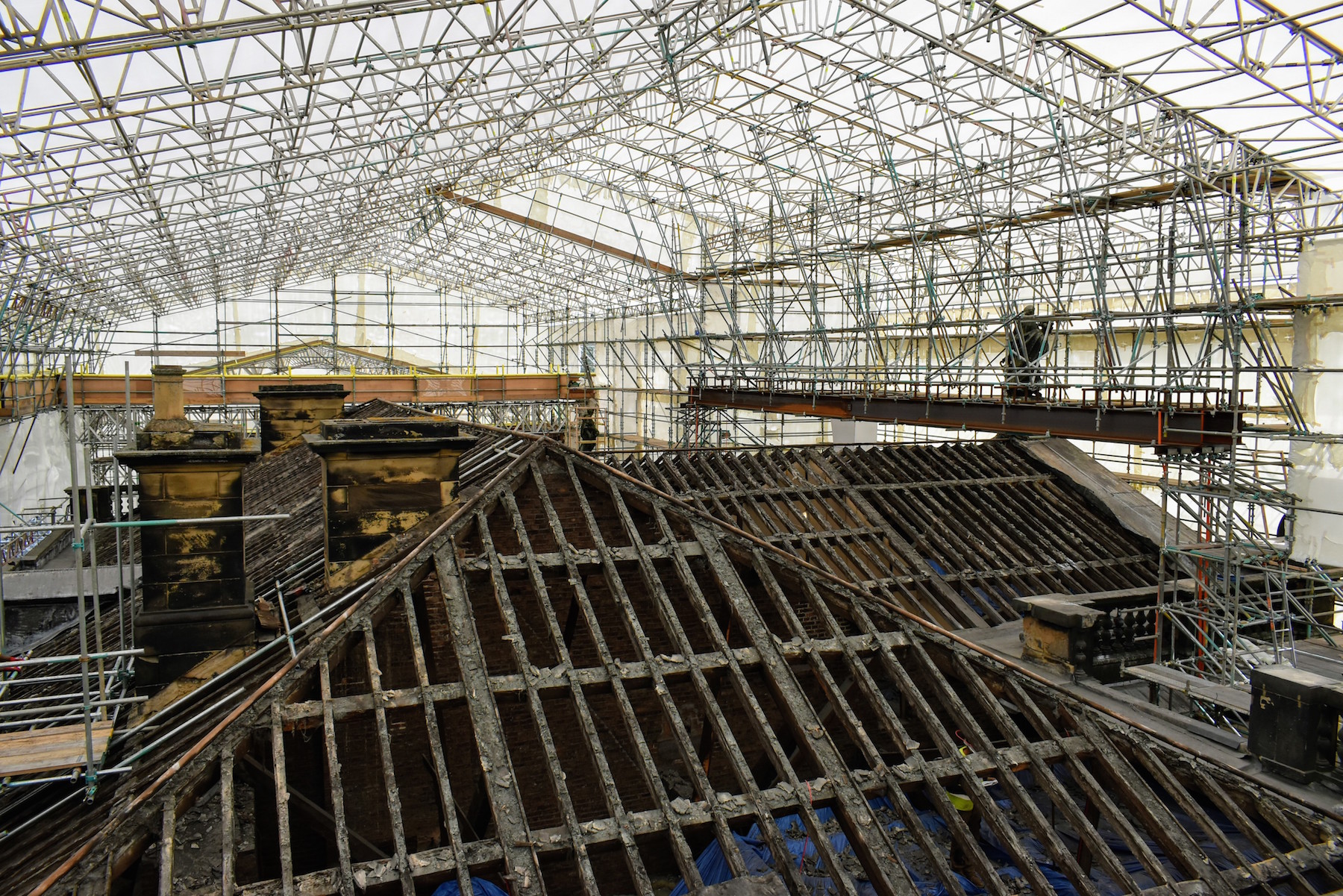 The exposed roof stripped during the restoration.